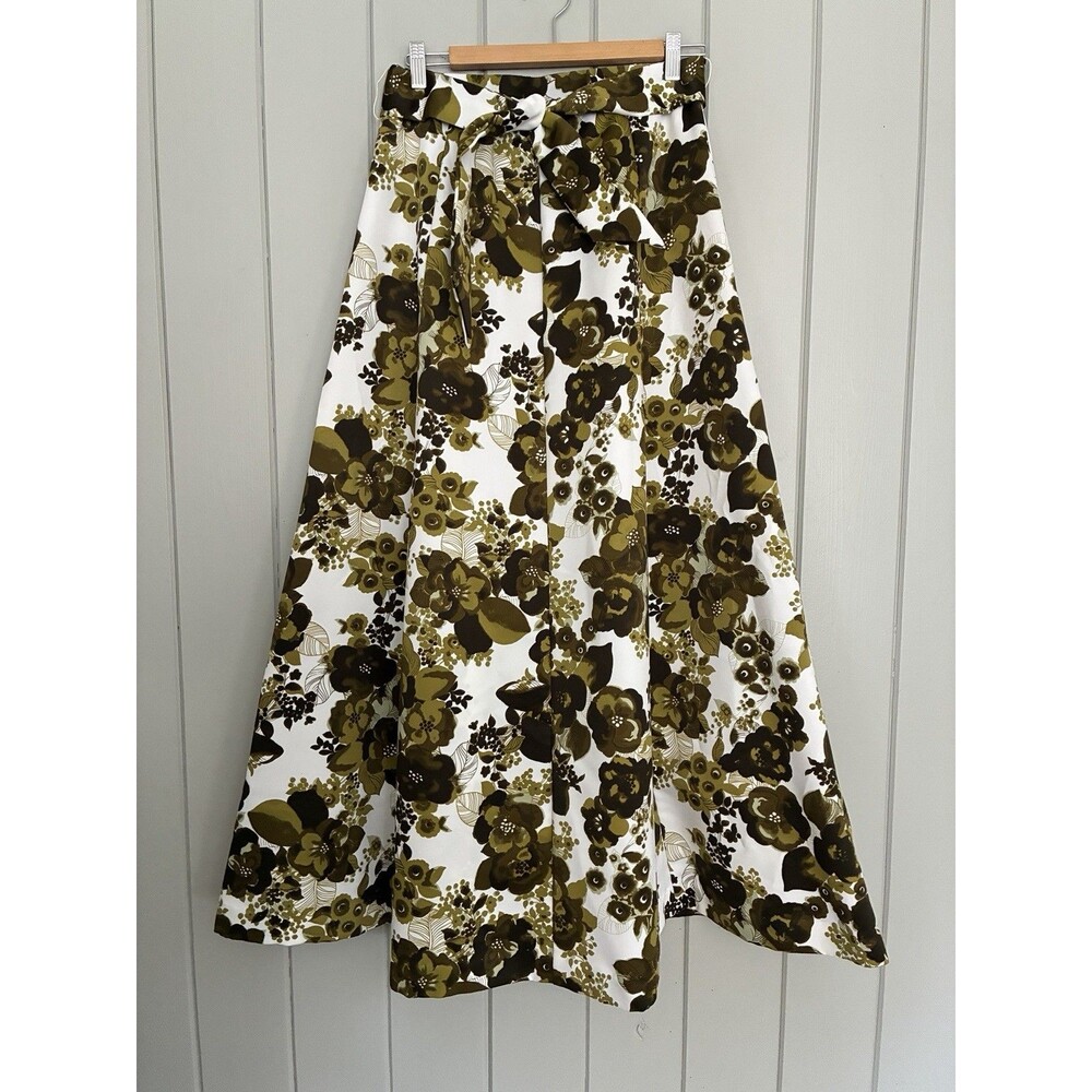 Vintage Sun Fashions Hawaii Maxi Skirt 8 A-Line Green White Floral 60s 70s